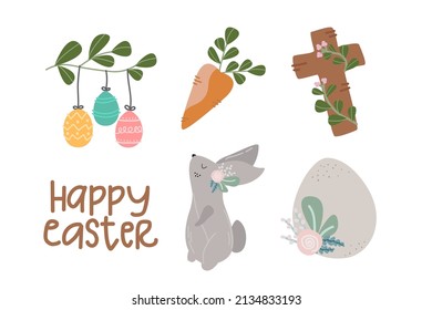 Draw vector illustration character design collection stickers cute bunny for Easter and spring Cartoon style, sticker