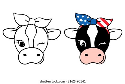 Draw vector illustration character design cow mom for 4th of July Printable shirt cutting flie