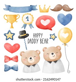 Draw vector illustration character design collection daddy bear Father day concept Watercolor style