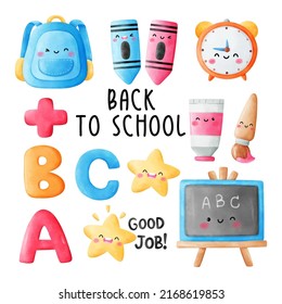 Draw vector illustration character design element education for back to school concept Watercolor style