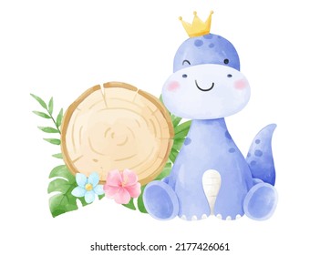 Draw vector illustration character design cute dinosaur Baby boy birthday party Dino for kids Watercolor style