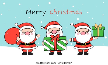 Dibujar ilustración vectorial diseño lindo santa claus con regalo Navidad e invierno Estilo de dibujos animados Doodle