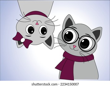 Draw vector illustration character design couple love cats for valentines day Love concept Doodle cartoon style