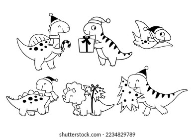 Draw vector illustration character design doodle dinosaur for christmas Printable cut file for kids shirt