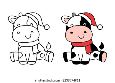 Draw vector illustration character design baby cow christmas Printable cut file for kids shirt