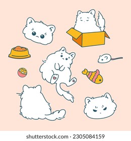 Draw vector illustration character design collection stickers funny cats Doodle cartoon style