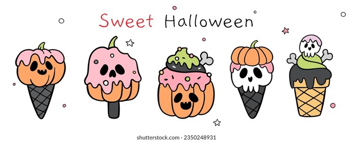 Dibujar ilustración vectorial diseño banner helado espeluznante Estilo de caricatura Doodle de Halloween