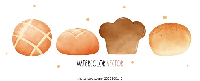 Draw vector illustration character design banner bread Food bakery Watercolor style