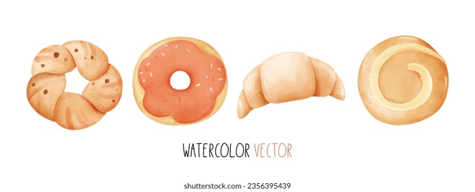 Draw vector illustration character design banner bakery Food concept Watercolor style