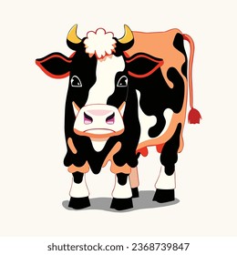 Draw vector illustration character design sticker funny cow cartoon style art and illustration