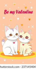 Dibujar ilustración vectorial de diseño pareja amor a los gatos. Estilo de caricatura de arte de San Valentín para postales o afiches. Gatos lindos blancos y beige.