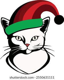 Draw vector illustration character design , Cute cat illustration with a Christmas tree hat