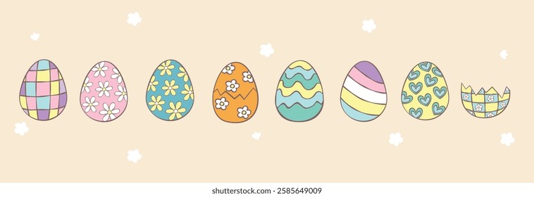 Draw vector illustration character design banner cute chicks for easter and spring Doodle cartoon style