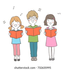 Draw  vector illustration character design happy student singing for Christmas day.Doodle cartoon style.
