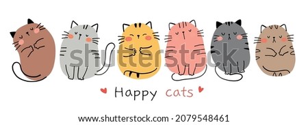 Draw vector illustration character design collection simple cats Cartoon style