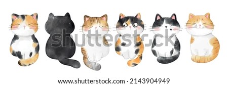 Draw vector illustration character design banner funny cat Watercolor style