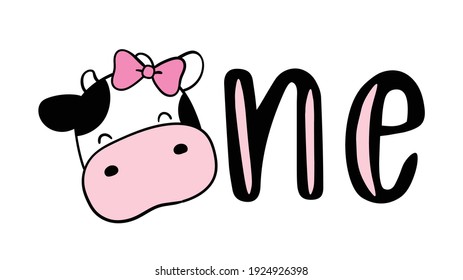 Draw vector illustration character face cow for first birthday Kids shirt Cartoon style