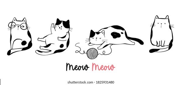 Draw vector illustration character funny cat.Doodle cartoon style.