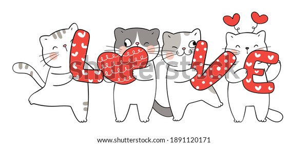 Draw Vector Illustration Character Funny Cat Stock Vector (Royalty Free ...