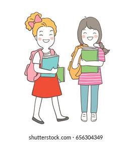 Draw vector illustration character a girl ready to back to school.Doodle style.