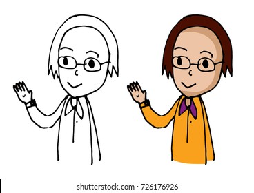 Draw vector illustration character happy girls, Doodle cartoon style.