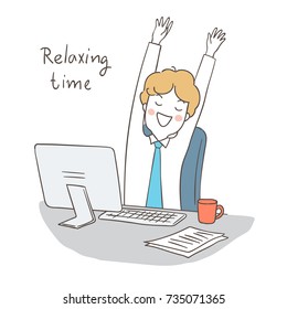 Draw vector illustration character happy business man in relaxing time from work.Doodle cartoon style.