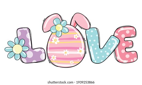 Draw vector illustration character love eggs for Easter and spring season Printable T shirt Cartoon style