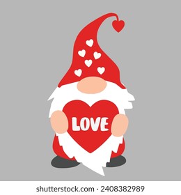 Draw vector illustration character sweet gnomes with word love for valentine day.Cartoon style, Vector files for Cricut