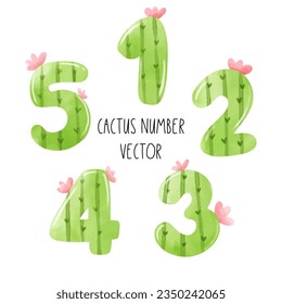 Draw vector illustration collection cactus number Houseplants concept Birthday kids Watercolor painting