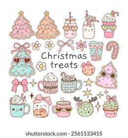 Draw vector illustration collection christmas treats element Sweet cookies  Doodle cartoon style