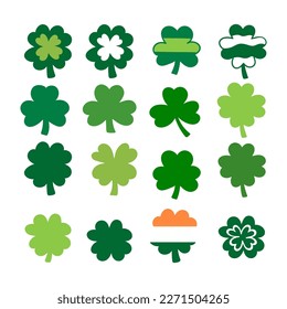 Draw vector illustration collection clover shamrock leaves for St Patrick's Day Icon style