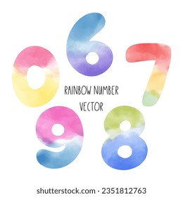 Draw vector illustration collection colorful rainbow number Birthday kids Watercolor painting