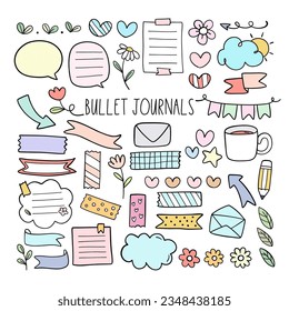 Draw vector illustration collection cute bullet journals Sticker planner Doodle cartoon style