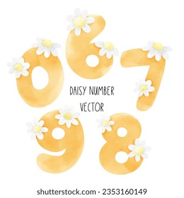 Draw vector illustration collection cute daisy number Birthday kids Watercolor painting