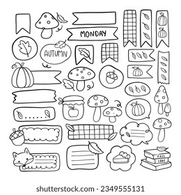 Dibujar ilustración vectorial colección dobleces contorno otoño planner revistas de bala Estilo de caricatura Doodle
