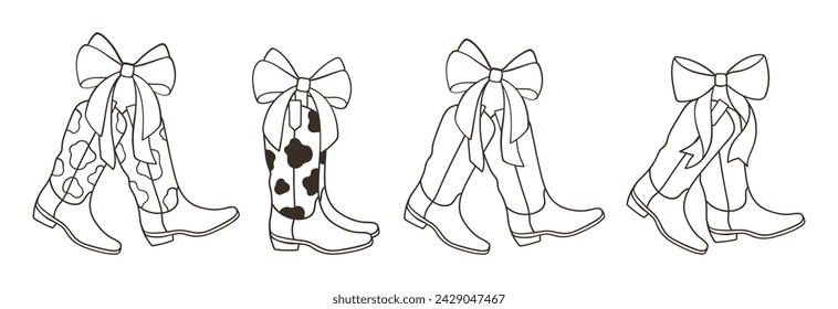 Dibujo ilustración vectorial colección doodle oquette botas de vaquera arcos de cereza chica suave chica de moda Para cortar archivo