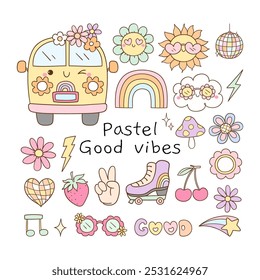 Draw vector illustration collection element pastel good vibes For education Classroom decor Doodle cartoon style