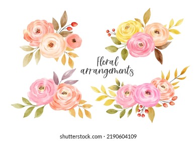 Dibujar ilustración vectorial colección arreglos florales para el diseño de la invitación de la tarjeta de saludo de afiches Estilo de color de agua