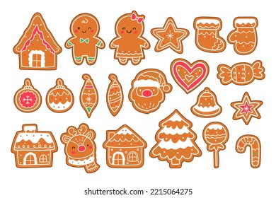 Draw vector illustration collection gingerbread cookies for christmas Doodle cartoon style