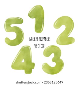 Draw vector illustration collection green number Birthday kids Watercolor painting