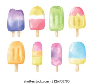 Draw vector illustration collection Ice cream for summer Watercolor style