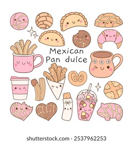 Desenhar coleção de ilustrações de vetor mexicana pan dulce Pão doce Decoração de sala de aula Estilo de desenho animado Doodle