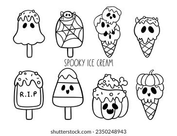 Zeichnen Vektorgrafik-Kollektion Umriss lustiges Eis Halloween-Konzept Doodle Cartoon-Stil