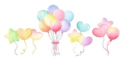 Draw Vector Illustration Collection Pastel Balloons For Party Birthday Watercolor Style
