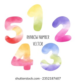 Draw vector illustration collection rainbow number Birthday kids Watercolor painting