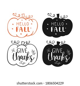 Draw vector illustration collection silhouette pumpkin for Fall,Give Thanks season.