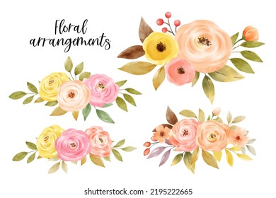 Draw vector illustration collection sweet floral arrangements for poster greeting card invitation design Watercolor style