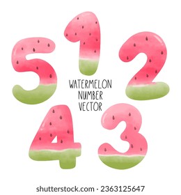 Draw vector illustration collection watermelon number Birthday kids Watercolor painting