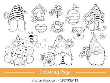 Draw vector illustration coloring page cute gnome for spring Doodle cartoon style