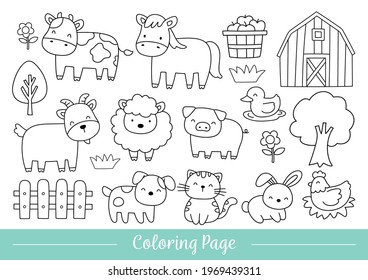 Dibujar ilustraciones vectoriales página de colorear animales felices granja Estilo de dibujos animados Doodle